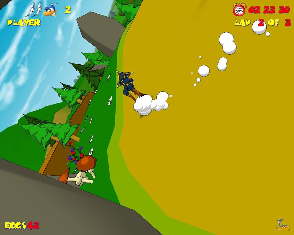 Ostrich Runner (Windows) screenshot: Being hit in the head makes control very unpredictable.