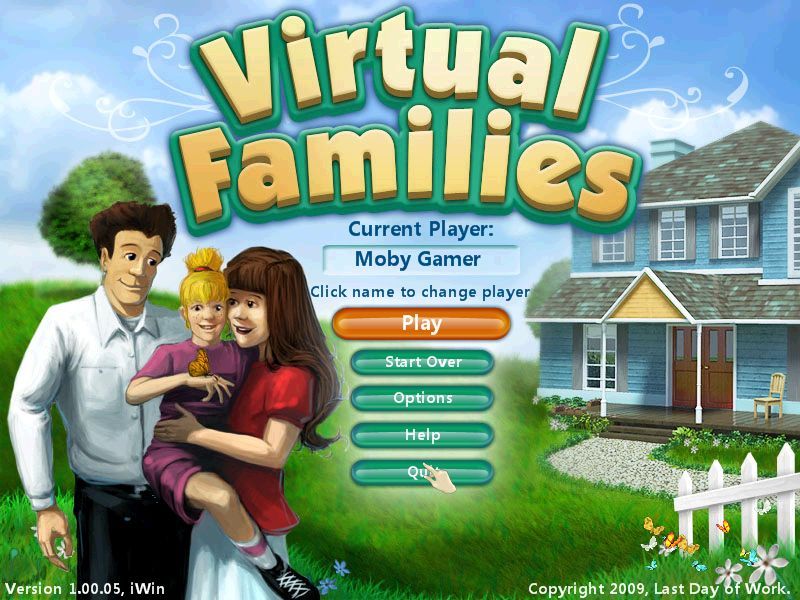 Virtual Families (Windows) screenshot: After an animated introduction the title screen appears. The player is asked to enter their id and then the main menu appears