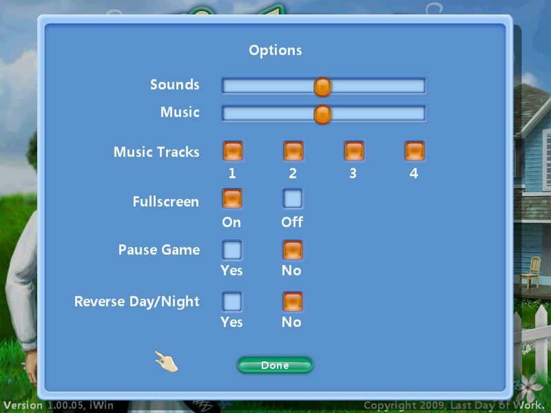 Virtual Families (Windows) screenshot: The game configuration options - note that the game can be played in a window or full screen