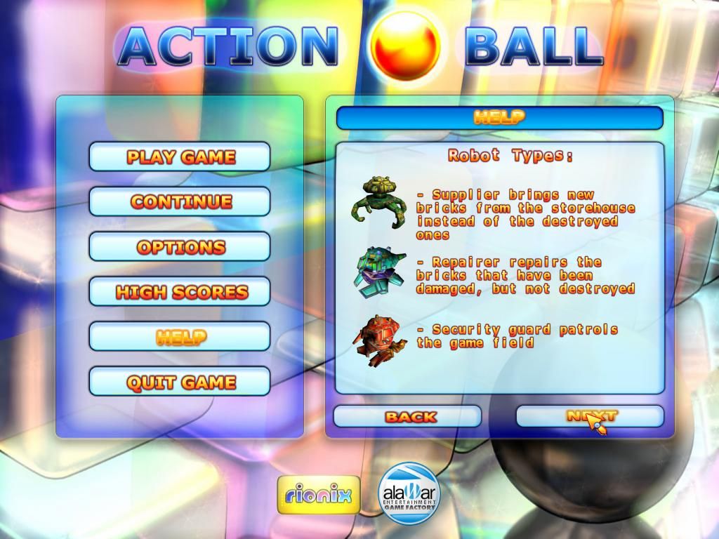 Action Ball (Windows) screenshot: Types of robots