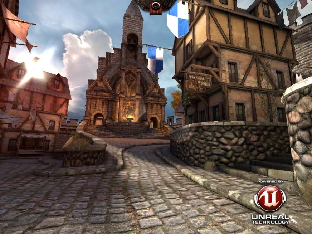 Epic Citadel (iPad) screenshot: Preset guided tour sweeping scenes