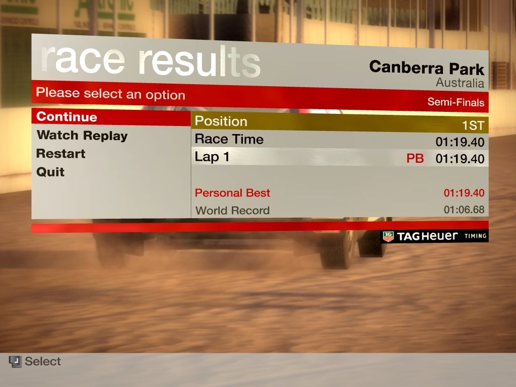 DiRT (Windows) screenshot: My time isn't really good, although I got 1st place.