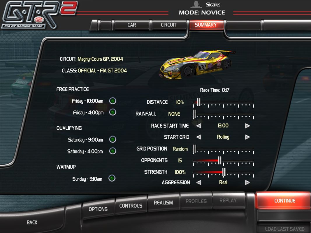 GTR 2: FIA GT Racing Game (Windows) screenshot: Setting up a race weekend.