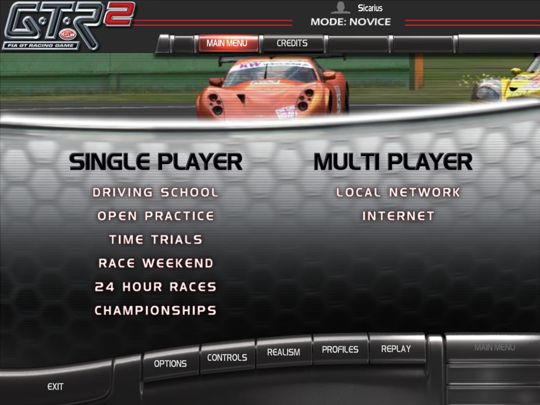 GTR 2: FIA GT Racing Game (Windows) screenshot: Main menu