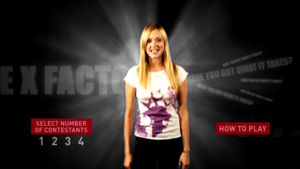 The X Factor: Interactive TV Game (DVD Player) screenshot: Here's Fearne Cotton introducing the game. It's also the main menu with a general help option and contestant selection option