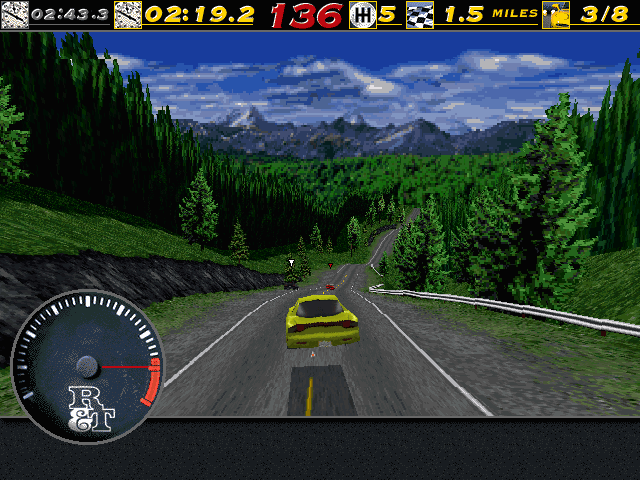 The Need for Speed (DOS) screenshot: Plenty of opportunities to go airborne in the game.