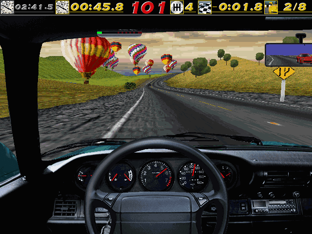 The Need for Speed (DOS) screenshot: Behind the wheel of the 911 on the scenic Coastal track.