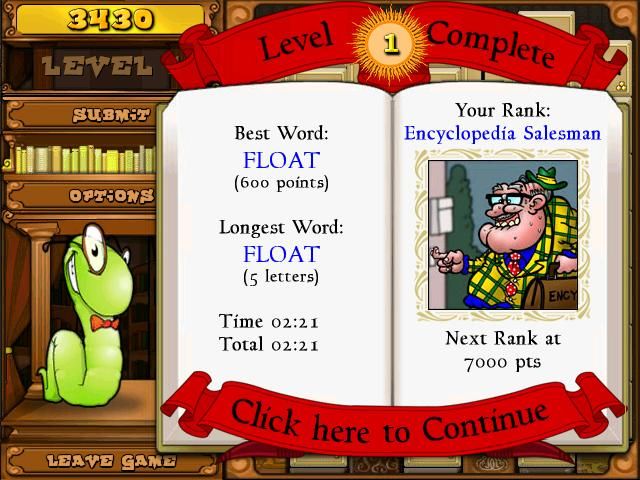 Bookworm Deluxe (Windows) screenshot: Level up