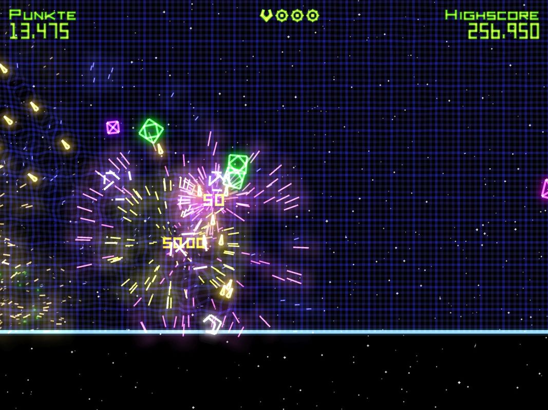 Geometry Wars: Retro Evolved (Windows) screenshot: Destroyed a wormhole and scored 5.000 points.