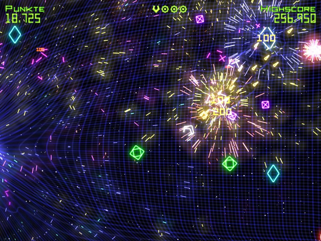 Geometry Wars: Retro Evolved (Windows) screenshot: The effects in the game are very colorful.