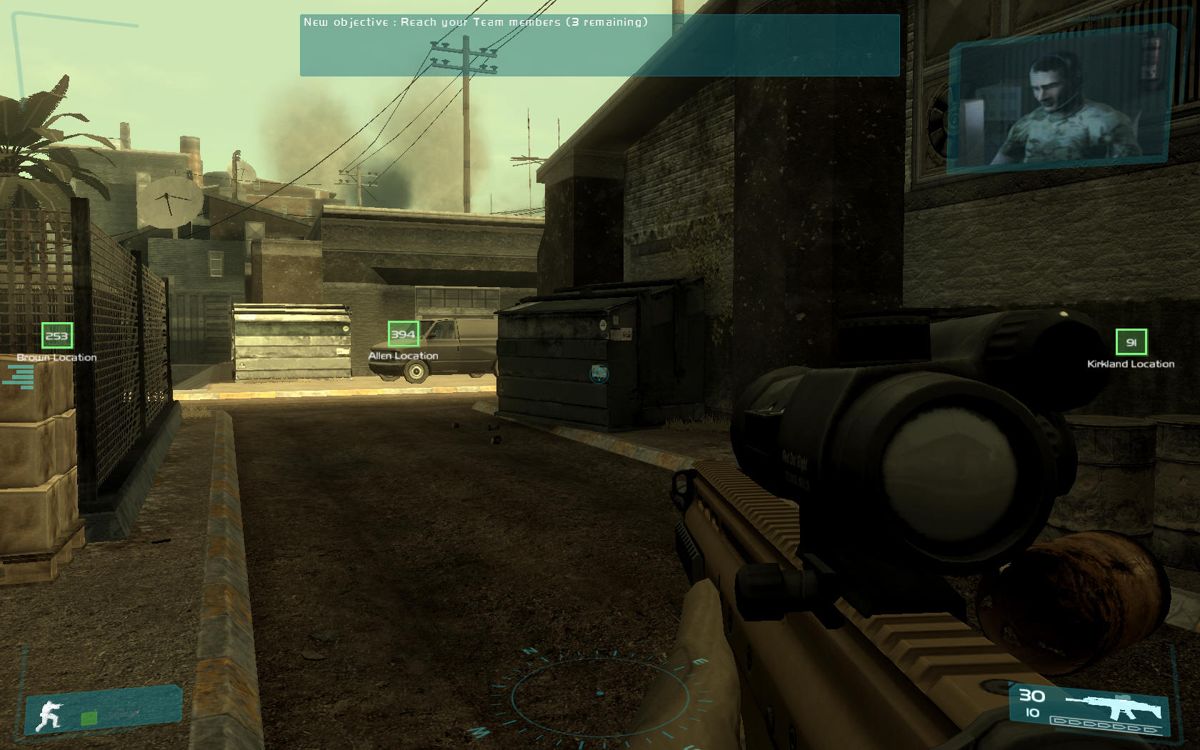 Tom Clancy's Ghost Recon: Advanced Warfighter (Windows) screenshot: Note the objectives in green boxes.