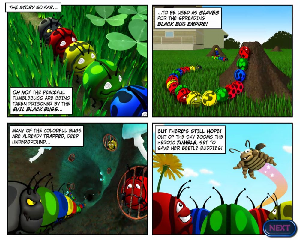 Tumblebugs (Windows) screenshot: The game story is told through a comic.