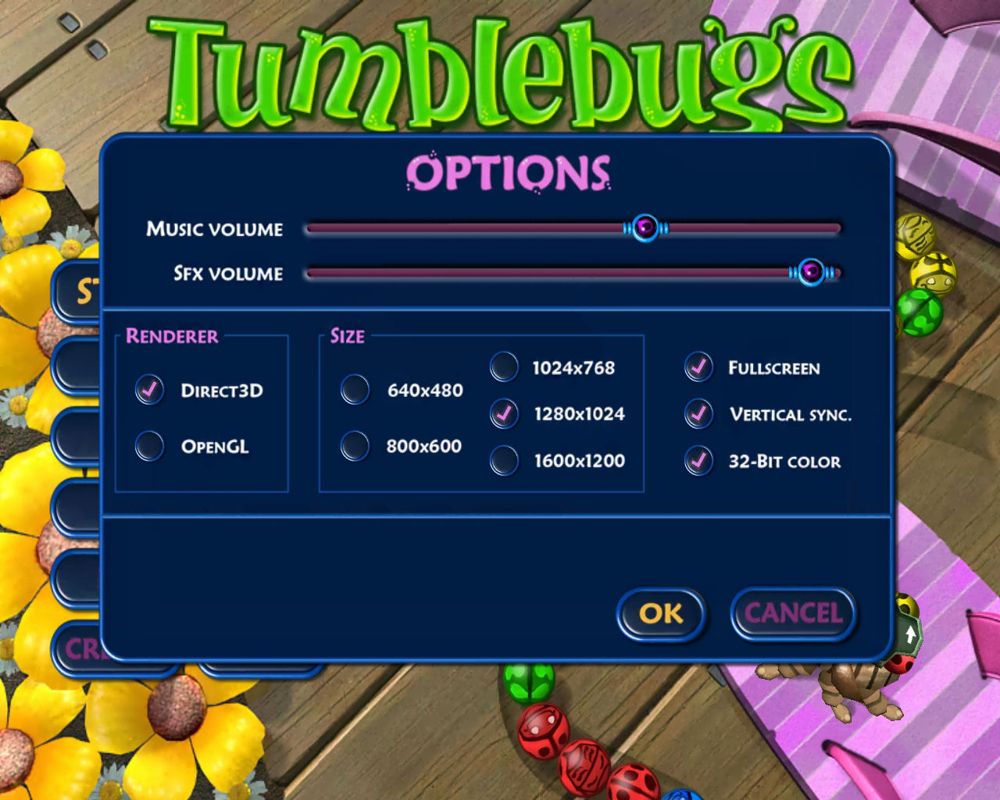 Tumblebugs (Windows) screenshot: Game options