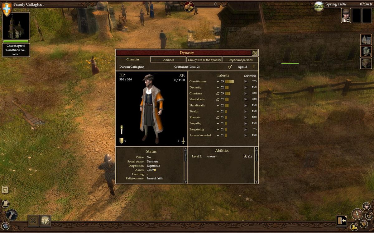 The Guild 2 (Windows) screenshot: Character menu