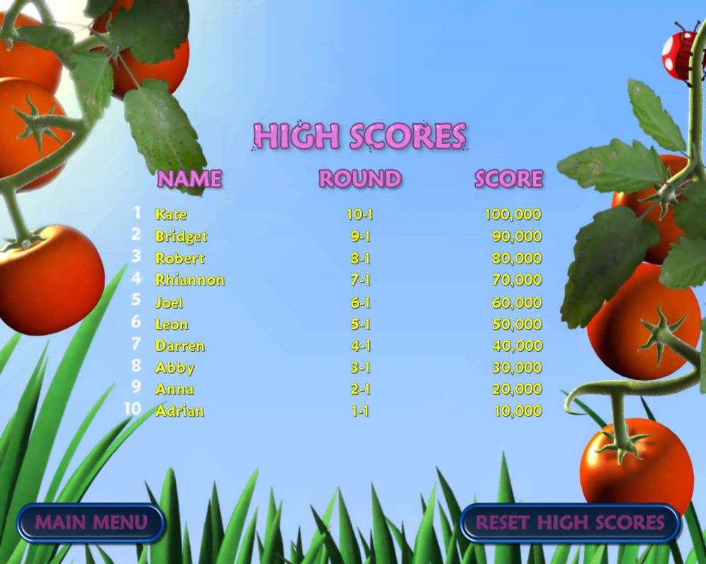Tumblebugs (Windows) screenshot: High score screen