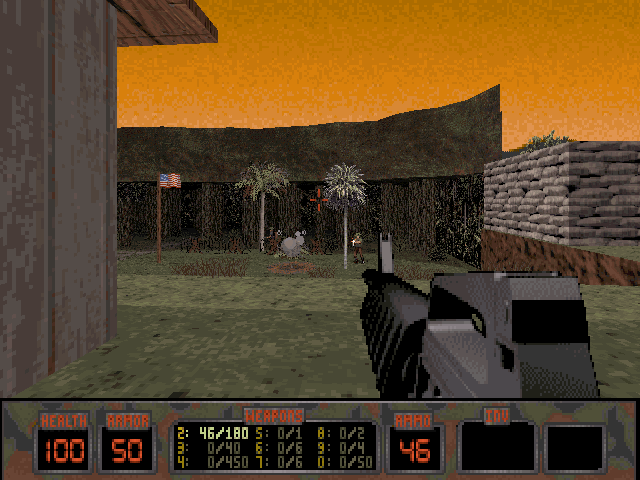 NAM (DOS) screenshot: Firing at enemies.