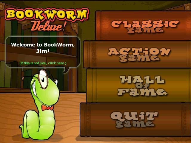 Bookworm Deluxe (Windows) screenshot: Menu screen