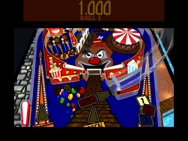 hyper 3-D Pinball (DOS) screenshot: Funfair top - 3D scrolling mode