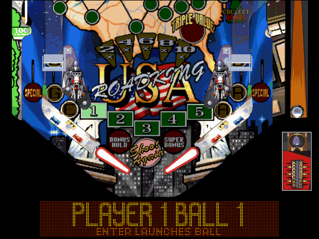 hyper 3-D Pinball (DOS) screenshot: Roadking USA bottom - 2D plain view