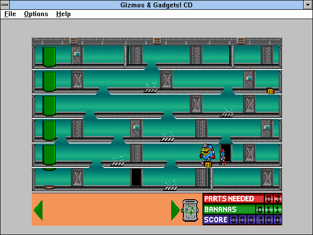 Super Solvers: Gizmos & Gadgets! (Windows 16-bit) screenshot: Room doors and chimp