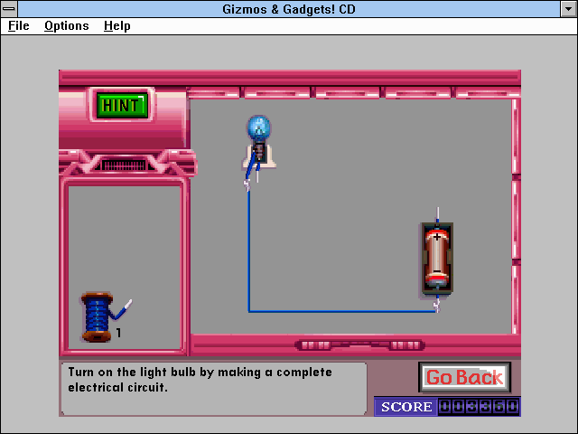 Super Solvers: Gizmos & Gadgets! (Windows 3.x) screenshot: Electrical circuit puzzle
