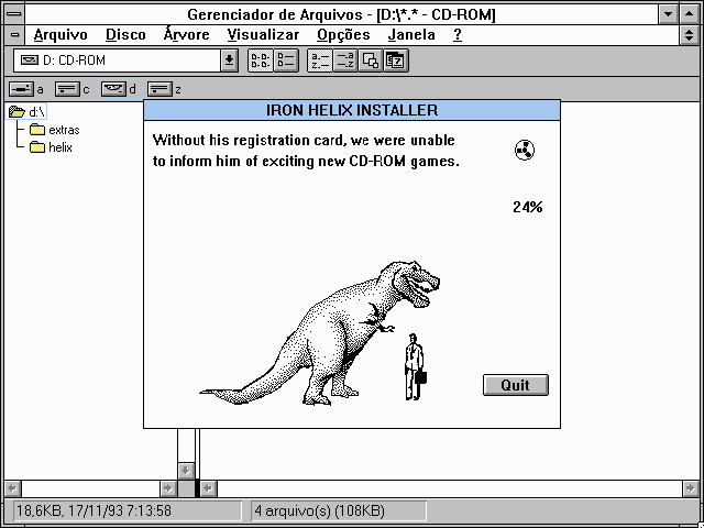 Iron Helix (Windows 3.x) screenshot: Install screen