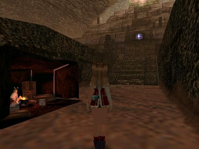 Des Blood 4: Lost Alone (Windows) screenshot: In front of the awe-inspiring Martian temple. Be sure to buy supplies from that girl!