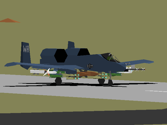 A-10 Attack! (Macintosh) screenshot: Tower view on the runway, ready for takeoff.