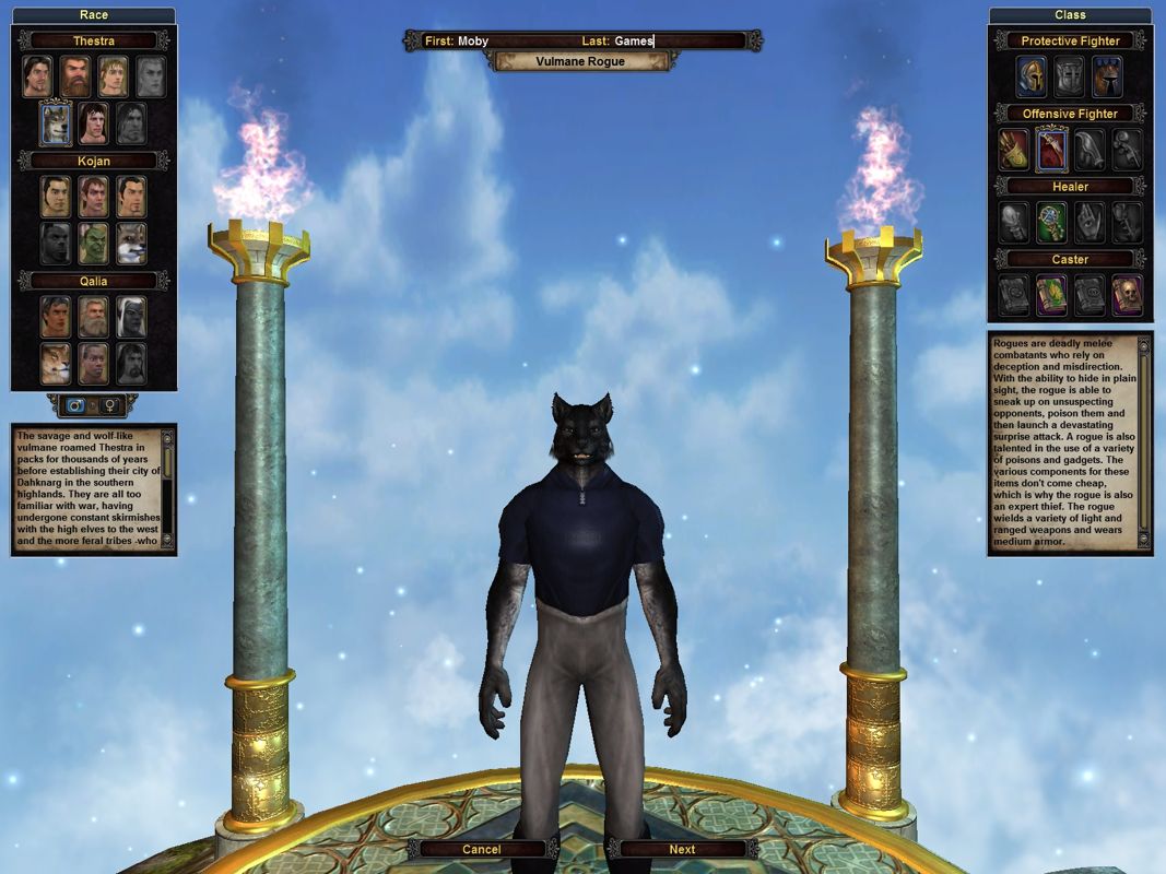 Vanguard: Saga of Heroes (Windows) screenshot: Choosing the race, class and gender of your character.