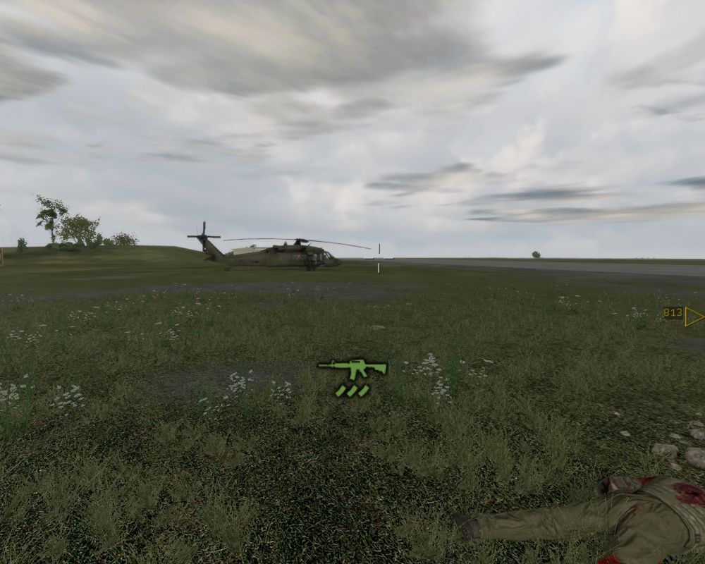 ArmA: Combat Operations (Windows) screenshot: One of my teammates got shot down and I've got to make my way to the Blackhawk.