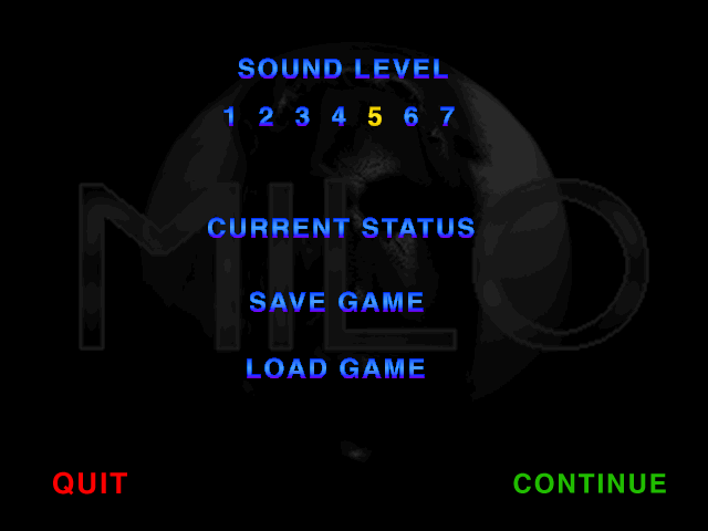 Milo (Windows 16-bit) screenshot: Options menu