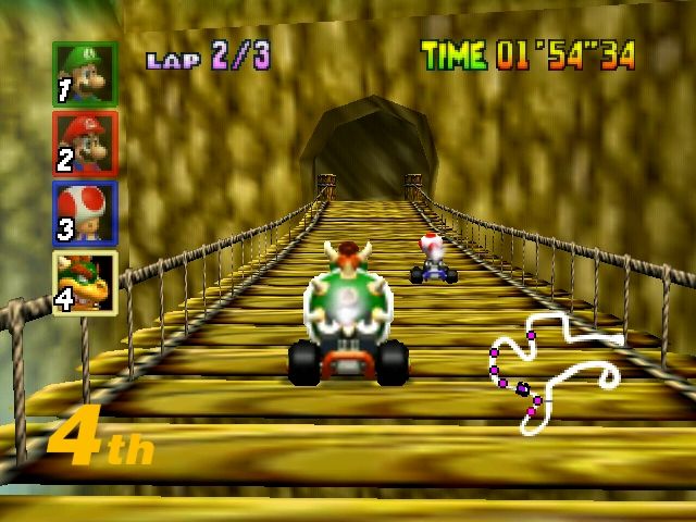 Mario Kart 64 (Nintendo 64) screenshot: Bowser in D.K.'s Jungle Parkway