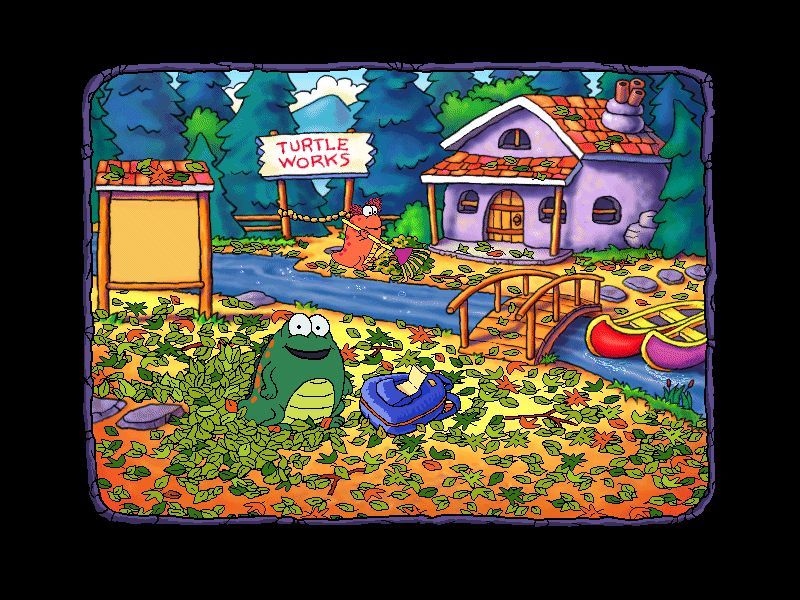 Huggly Saves the Turtles: Thinking Adventures (Windows) screenshot: Surveying the terrible mess at Adventure Camp