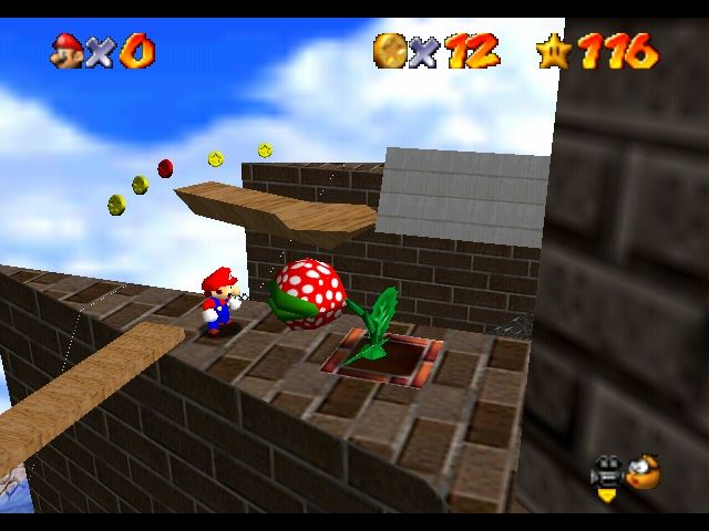 Super Mario 64 (Nintendo 64) screenshot: This game has enemies from previous Mario instalments...