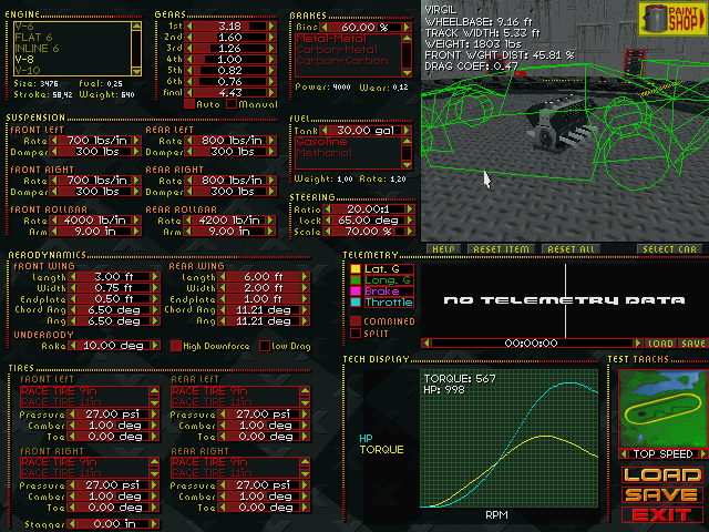 XCar: Experimental Racing (DOS) screenshot: Ugh..car customization screen.