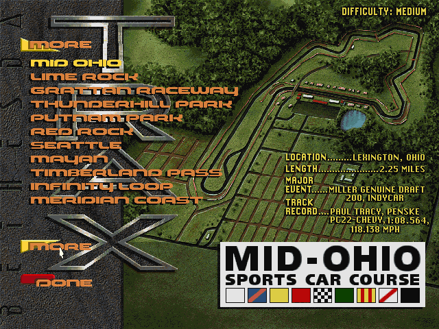 XCar: Experimental Racing (DOS) screenshot: Track selection.