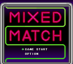 Tetris & Dr. Mario (SNES) screenshot: Mixed Match (think like a "Tetris and Dr. Mario marathon") title screen with main menu.