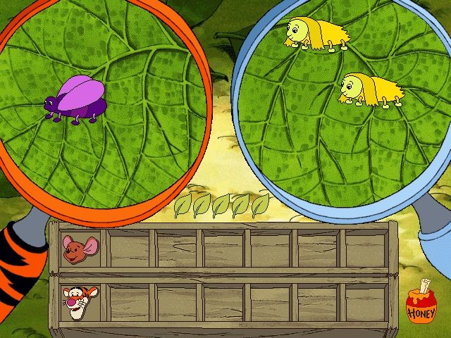 Disney's Ready For Math With Pooh (Windows) screenshot: Tigger likes the purple bugs, so sort them appropriately