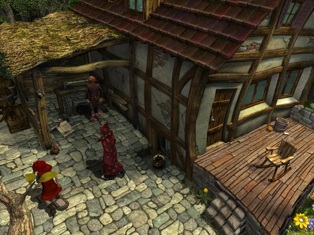 Simon the Sorcerer 4: Chaos Happens (Windows) screenshot: Note the red hood riding the skateboard.