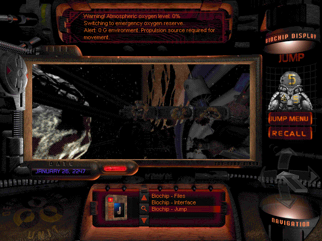 The Journeyman Project 2: Buried in Time (Windows 3.x) screenshot: Outer space