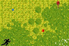 Cabela's Big Game Hunter (Game Boy Advance) screenshot: You hunt using an overhead map, with the blue dot representing you.
