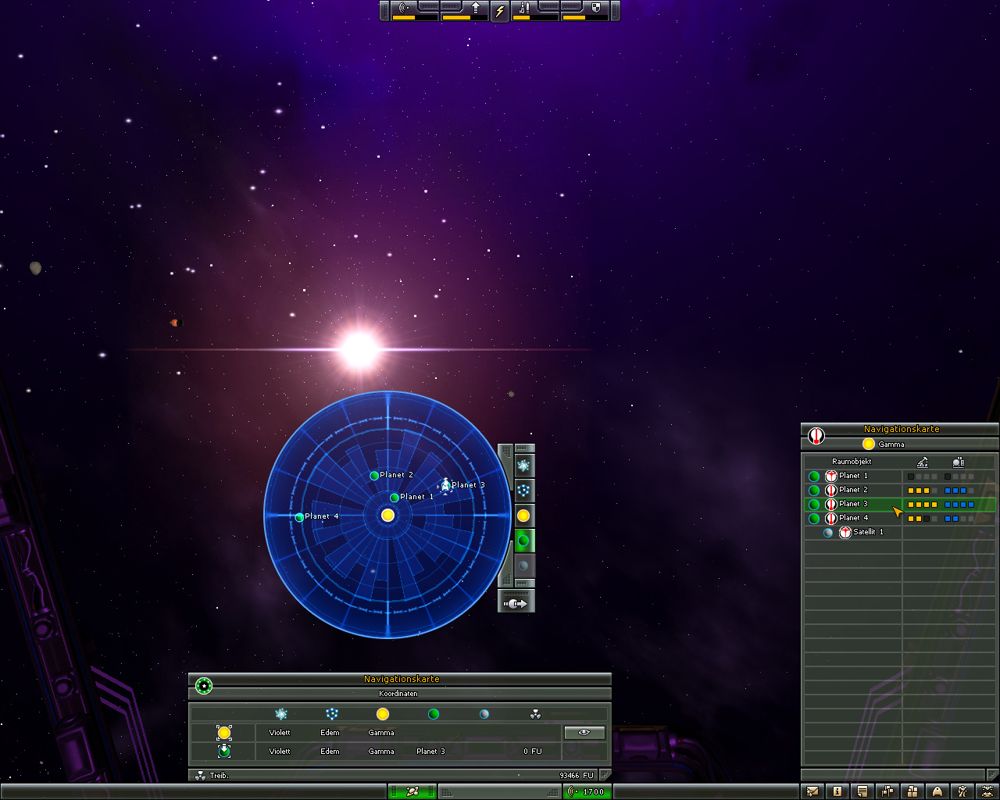 Parkan II (Windows) screenshot: The stellar map allows navigation and shows the planets' industrial level