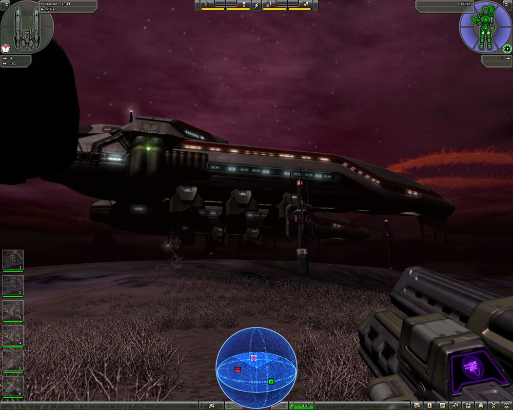 Parkan II (Windows) screenshot: Your and other landed vessels are a actually present on the planet's surface