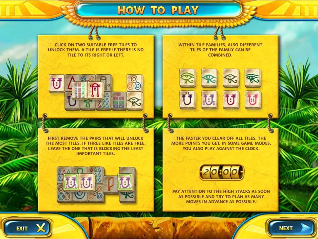 Mahjongg Mysteries: Ancient Egypt (Windows) screenshot: There's excellent guidance on how to play