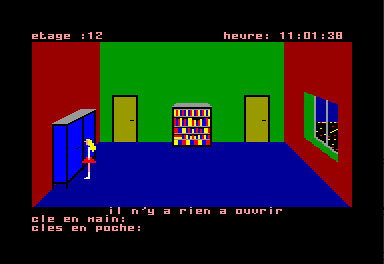 Amelie Minuit (Amstrad CPC) screenshot: in one of many offices you try to open a cabinet...