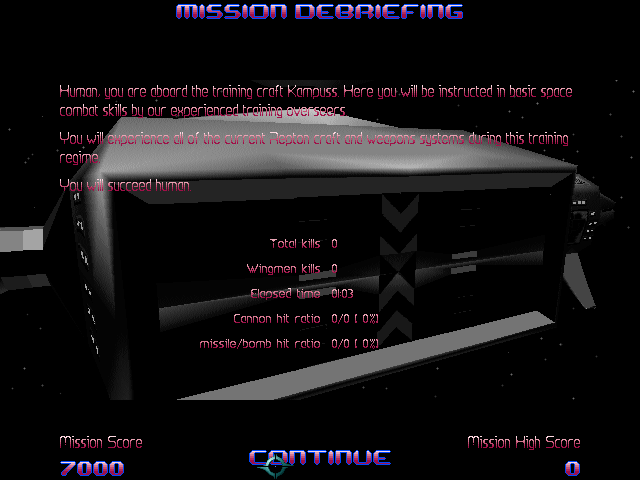 Darklight Conflict (DOS) screenshot: Mission debriefing