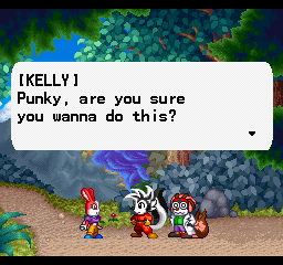 Punky Skunk (PlayStation) screenshot: Punky and friends discuss their plan.