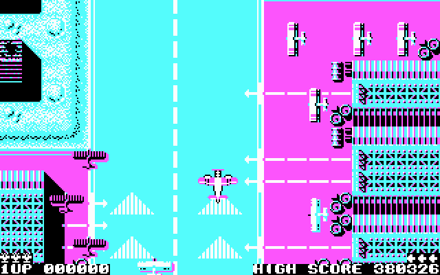 Sky Shark (DOS) screenshot: beginning level 1 - CGA