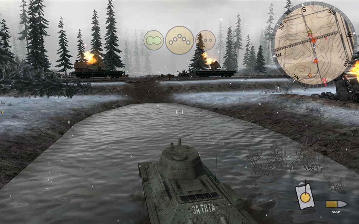 First Battalion (Windows) screenshot: Your tank can pass through shallow lakes.