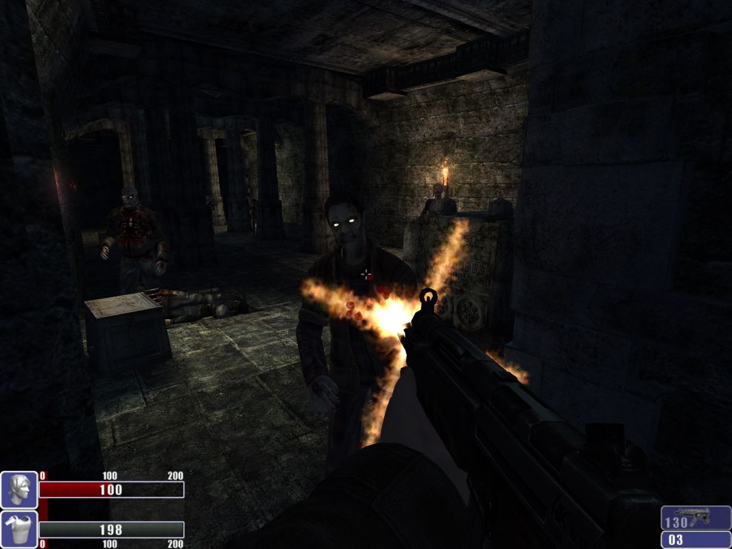 Hellforces (Windows) screenshot: Fighting zombies in the sewers.